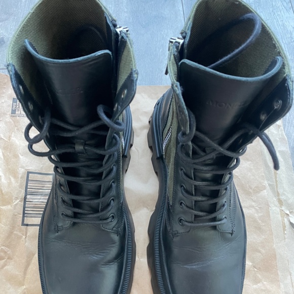 Moncler 10US/43 Military Green Konture Leather Cordura Combat Pocket Ankle Boots - Picture 3 of 11